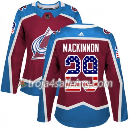 Colorado Avalanche tröja Nathan MacKinnon 29 Adidas 2017-2018 Burgundy Röd USA Flag Fashion Authentic - Dame NHL Tröjor